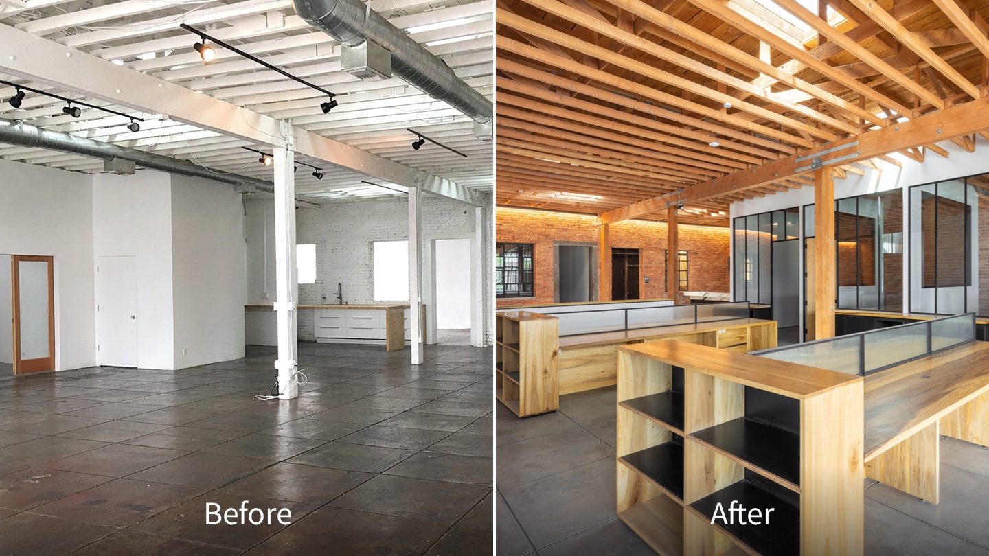 Before and after of building interior