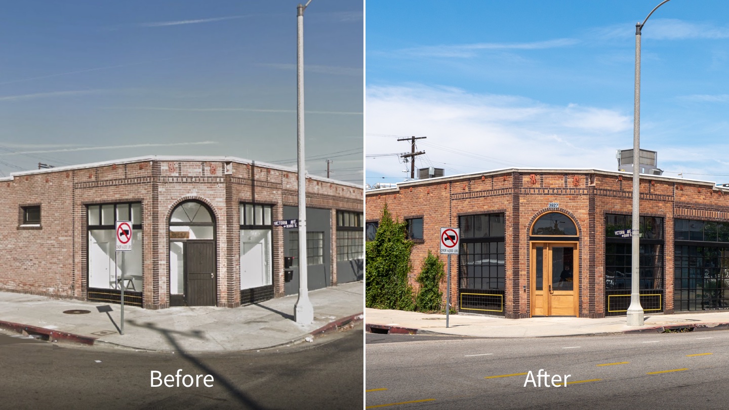 Before and after of building exterior