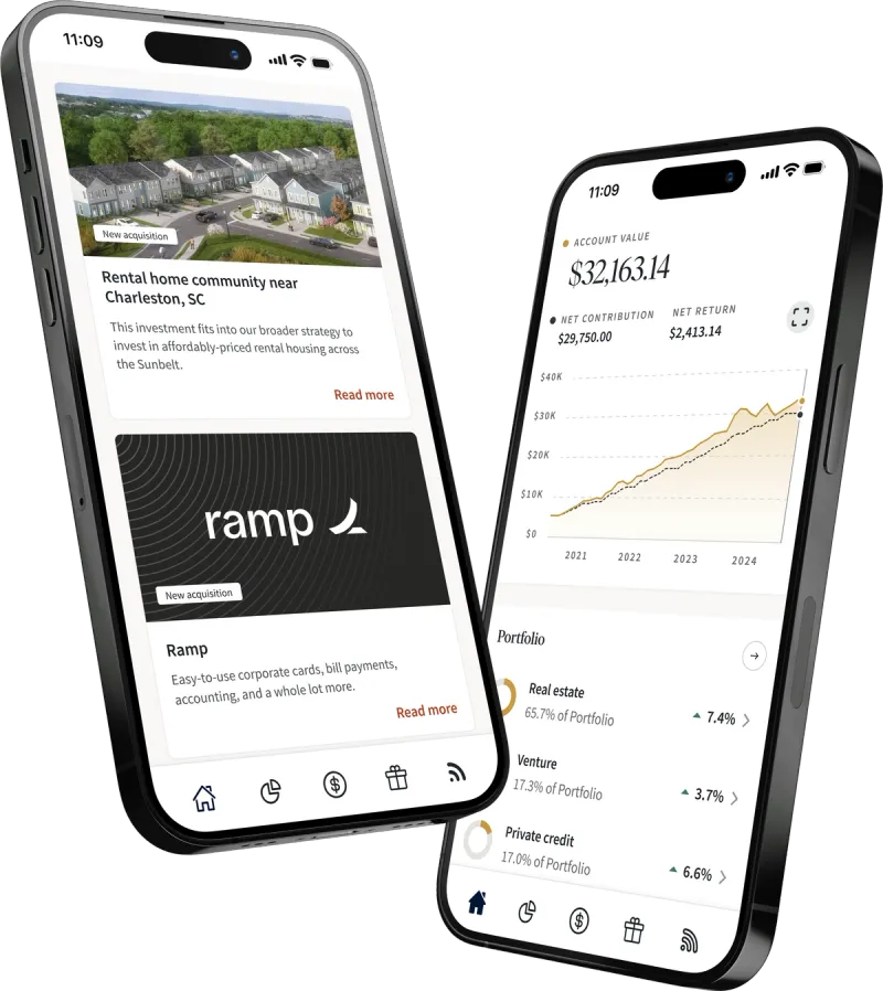 mobile phones with Fundrise app on display