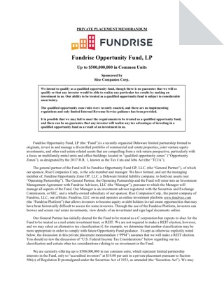 Fundrise Opportunity Fund Fundrise